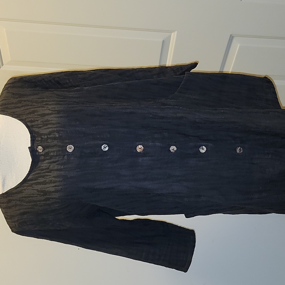 Soft Surroundings Ellis Button Front Shirt Tunic Top Black Womens Size Medium